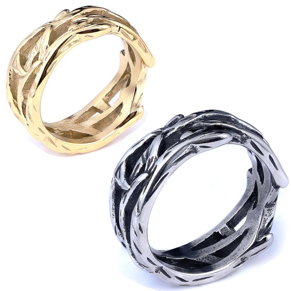 Vintage Polished Titanium Steel Tree of Life Ring Artful Jewelry in Gold Silver Colors