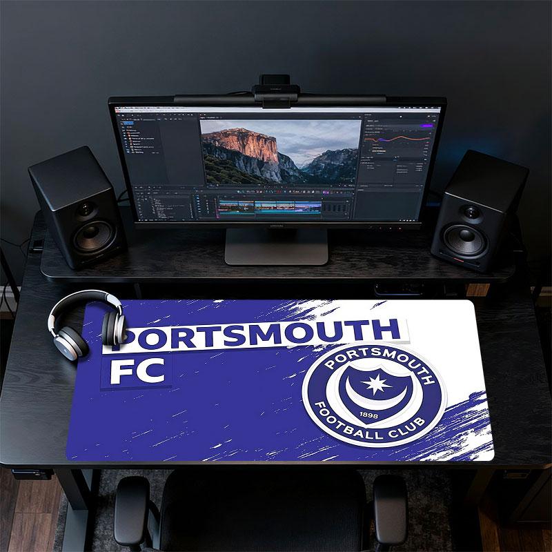 Portsmouth FC Mouse Pad, Large Gaming Desk Mat, Non-slip XXL Mousepad for Laptop & Tablet, Mini PC Playmat with Stitched Edges