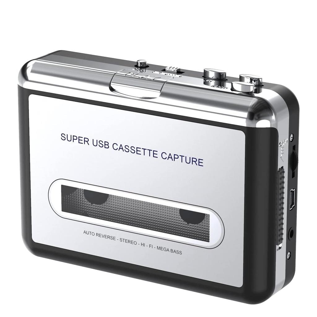 Cassette Tape Tape to MP3 Battery USB Includes Earphones Digitizer, Converter, & Powered, Portable, 3.5mm (Silver)
