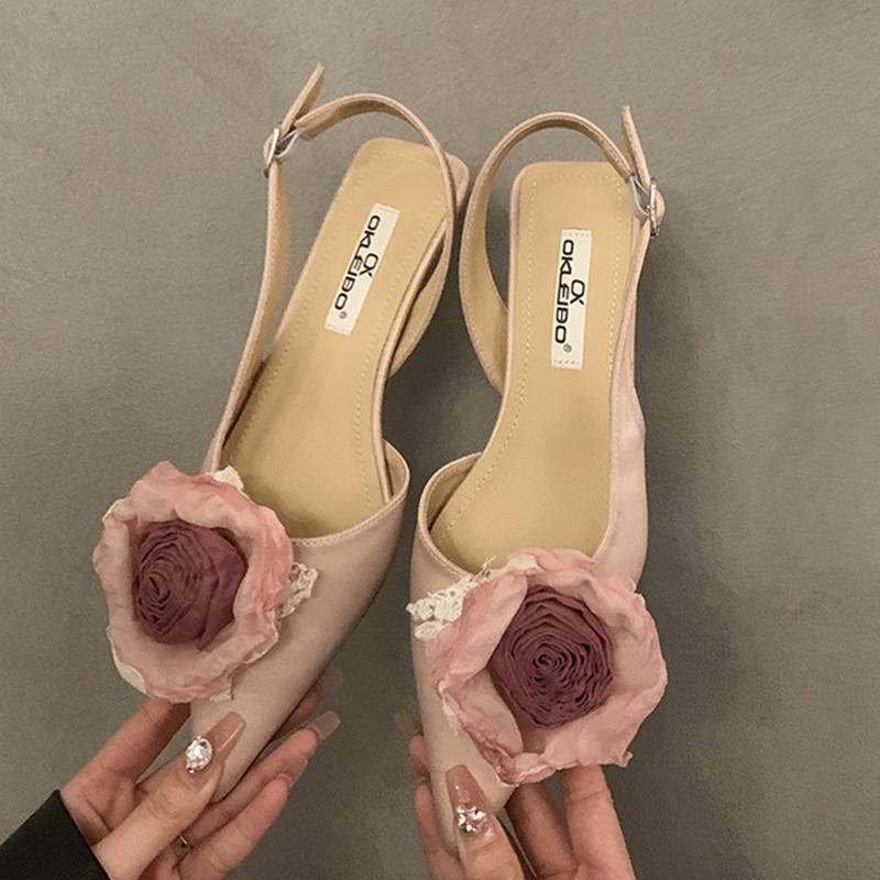 Fashion Flower Pointed Toe Women Sandals Elegant Heels Shoes Summer Fashion Dress Pumps 2025 Brand Casual Slippers Cozy Lady Zapatillas