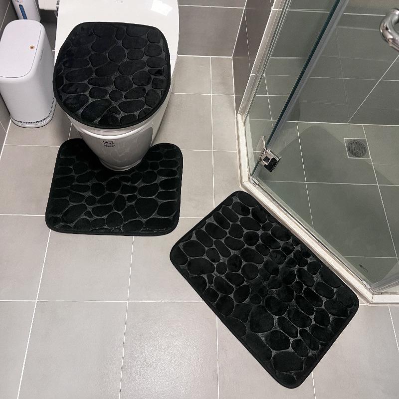 3PCS Solid Color Simple Bathroom Water-absorbing and Non-slip Floor Mat Stone Pattern, Comfortable and Soft, Three-piece Set