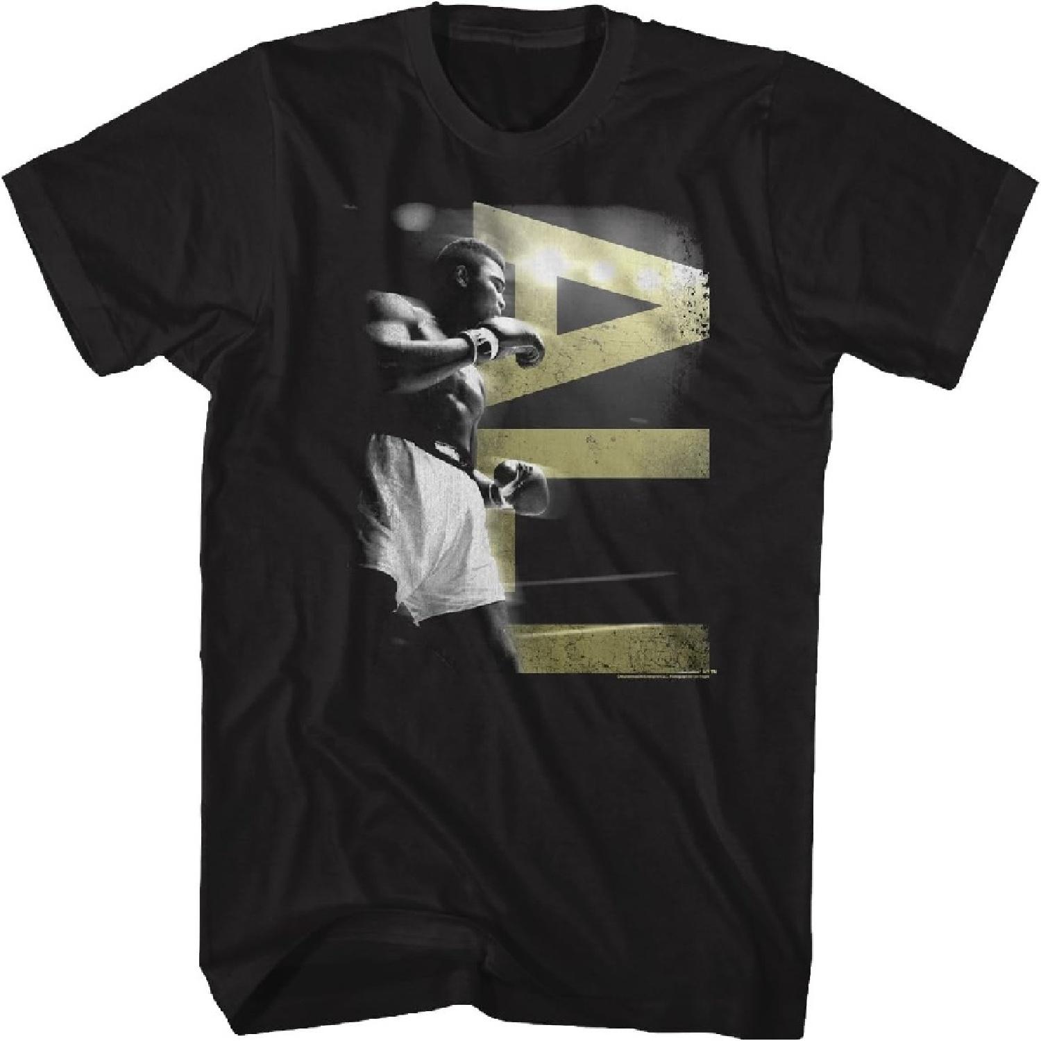 Muhammad Ali in A Boxing Stance with Ali in Gold Letters Black Adult T-Shirt S разноцветный