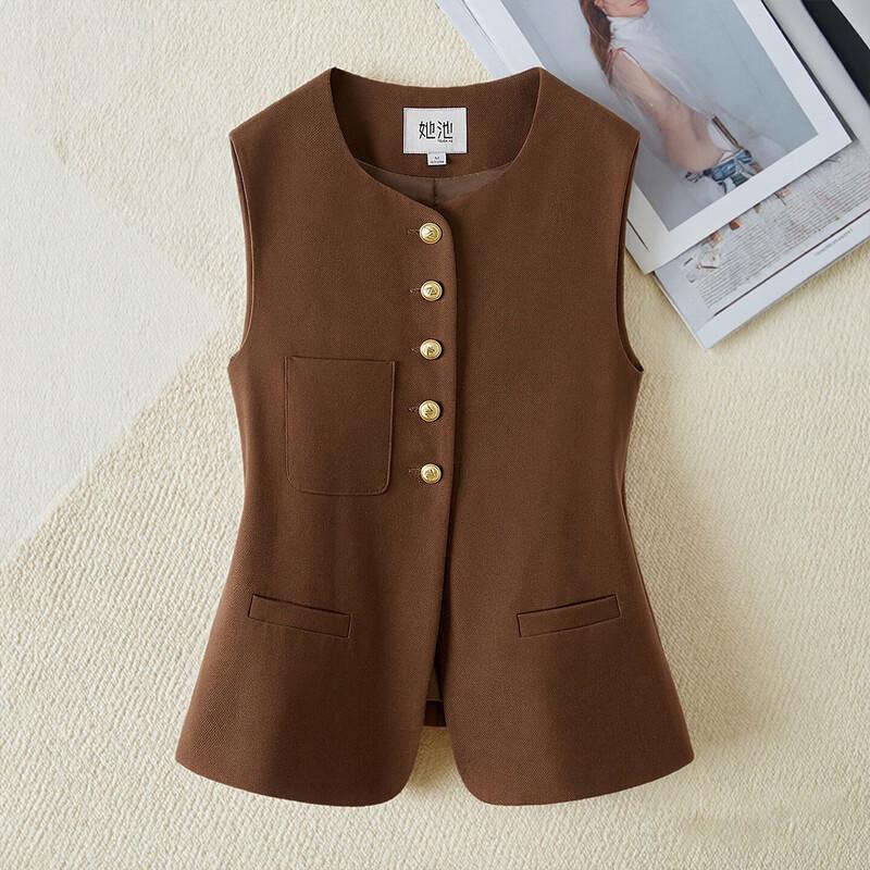 

Женский винтажный жилет от костюма с круглым вырезом и однобортной застежкой XL