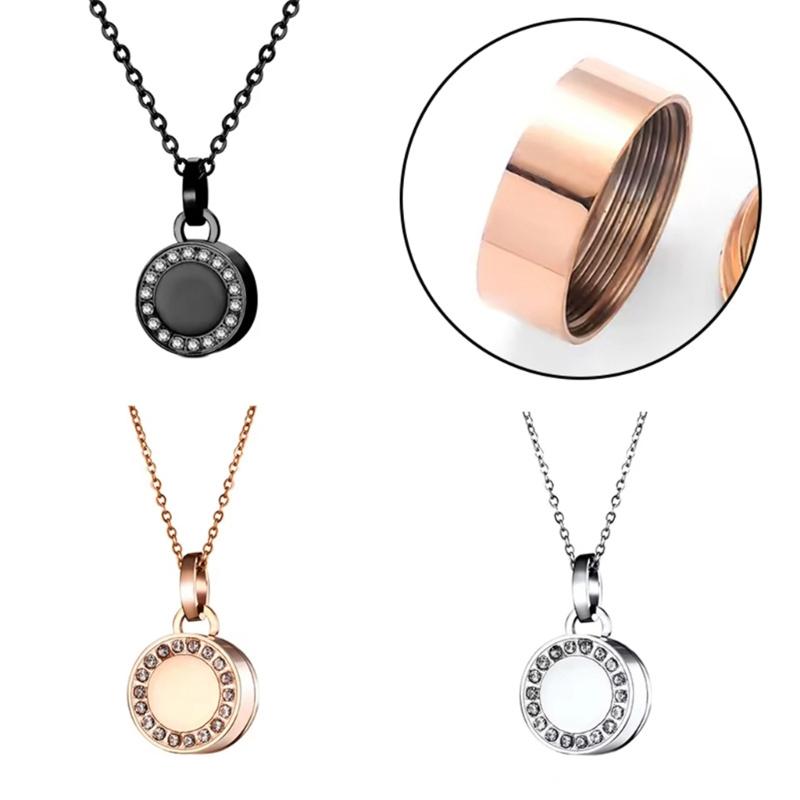 Steel Cremation Jewelry Round Accent Openable Urn For Pet Ashes Necklace