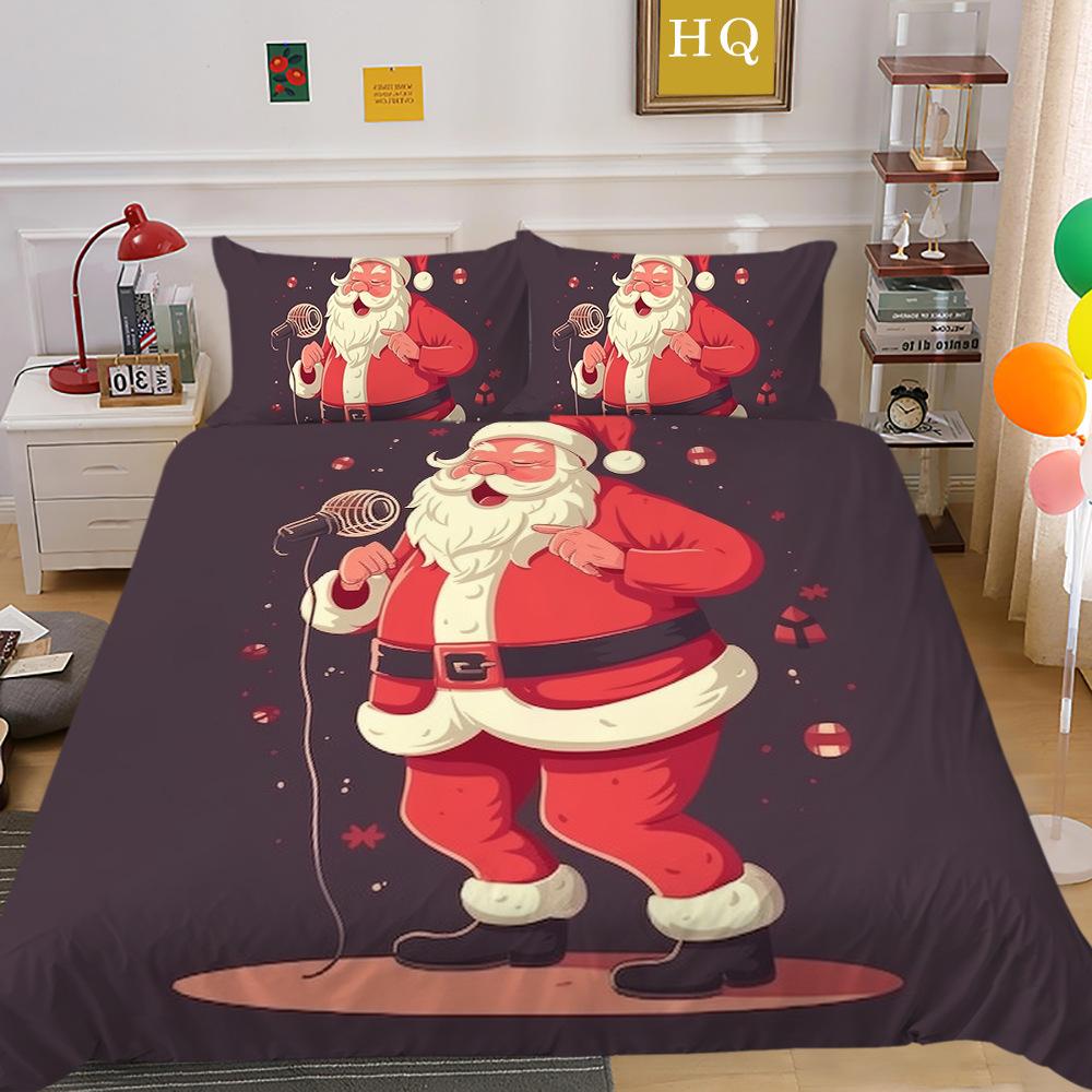 Jultomte Älg 3D-tryckt Polyester Örngott Täcke Två- eller Tredelat Set Tillgängligt