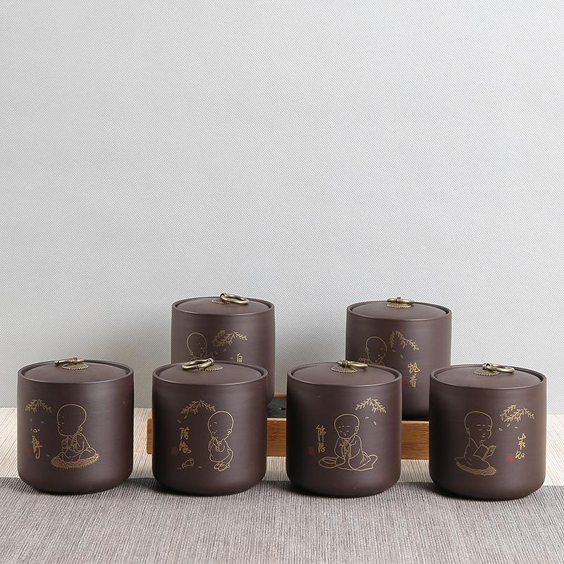 Large Purple Sand Tea Can, Gilt Pu'er Loose Tea, Sealed Jar, Purple Mud Tea Set, Boutique Tea Can.