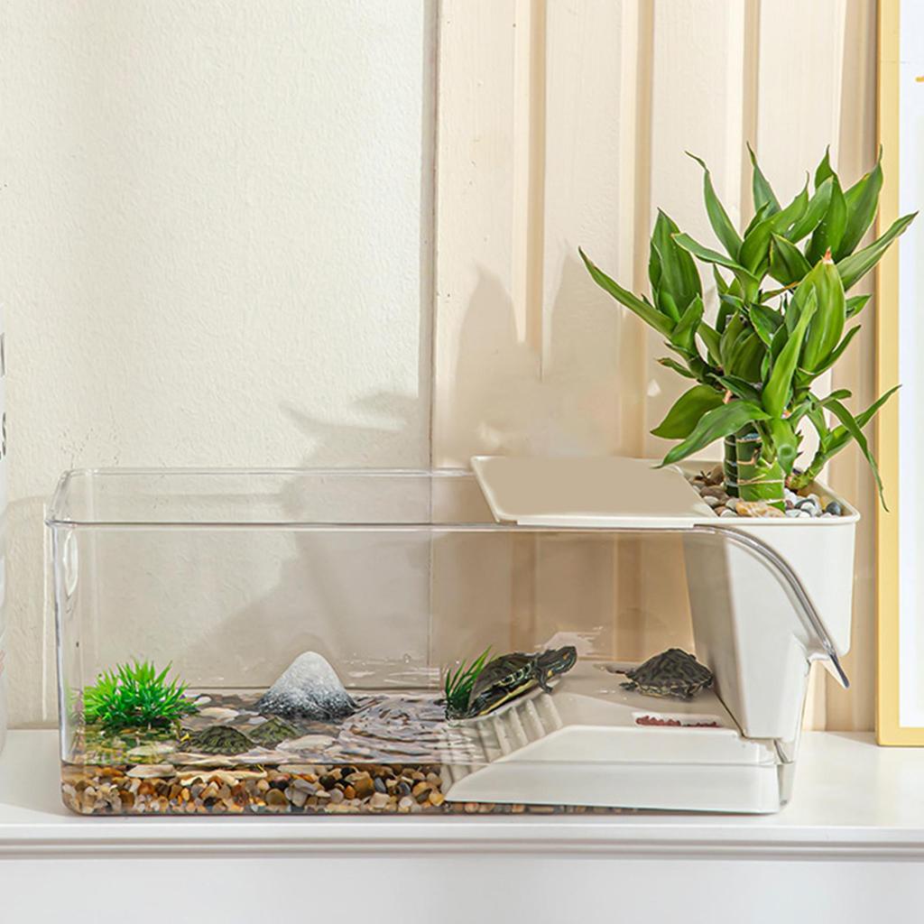 Turtle Tank Turtle Cage Clear Area Habitat with Basking Stage for Crayfish Crabs Gecko Amphibians Fishes Small Pets Enclosure