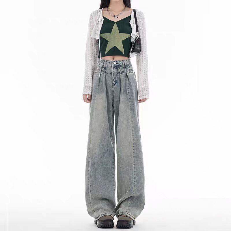 Autumn 2024 Women's Wide-Leg High-Waisted Slimming Floor-Length Jeans