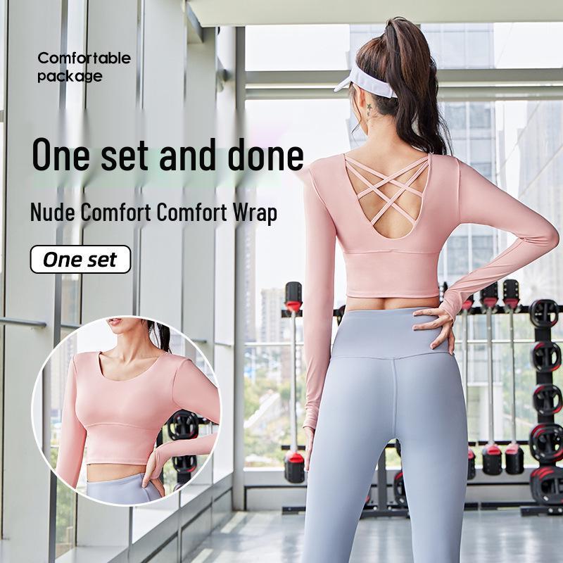 Autumn Quick-Dry Yoga Suit with Chest Pads - Seamless Slimming Long Sleeve Top for Women