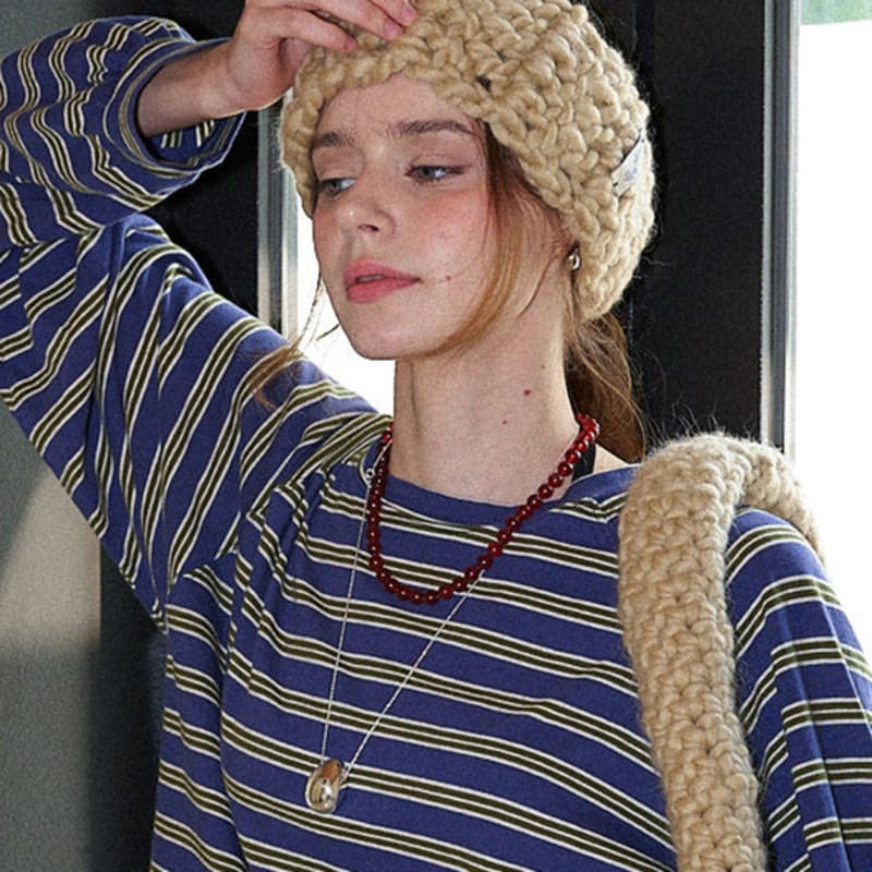 Slowslowly Wool 100% Handmade Crochet Hairband _ Beige