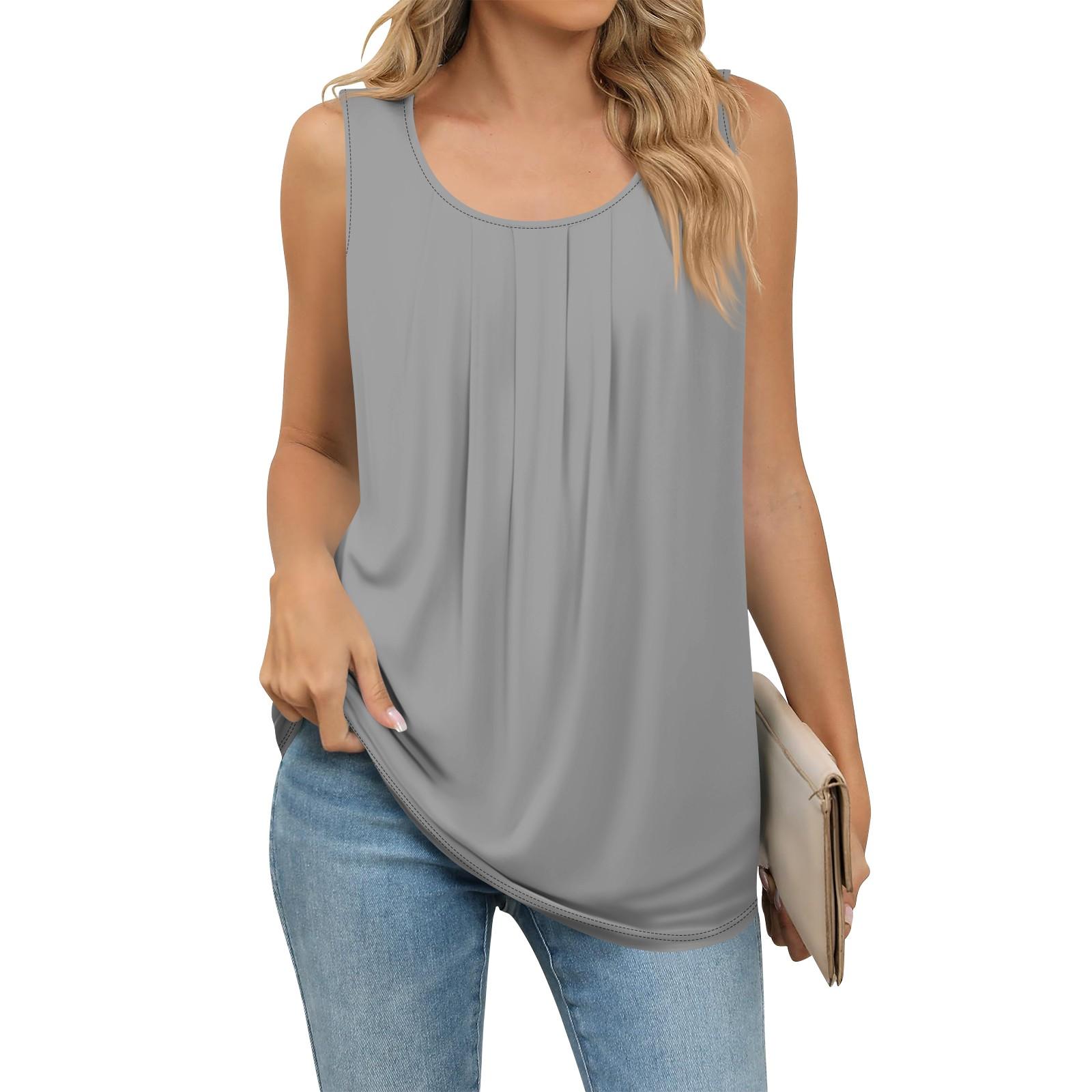 

Женский летний свободный жилет без рукавов с круглым вырезом, плиссированный, повседневный, однотонный, топ L