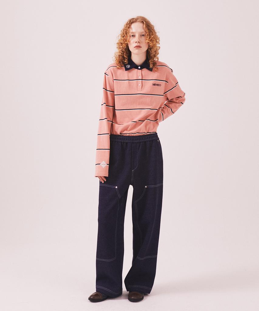 Minasu Mns Striped Cotton Collar T Shirt_Pink