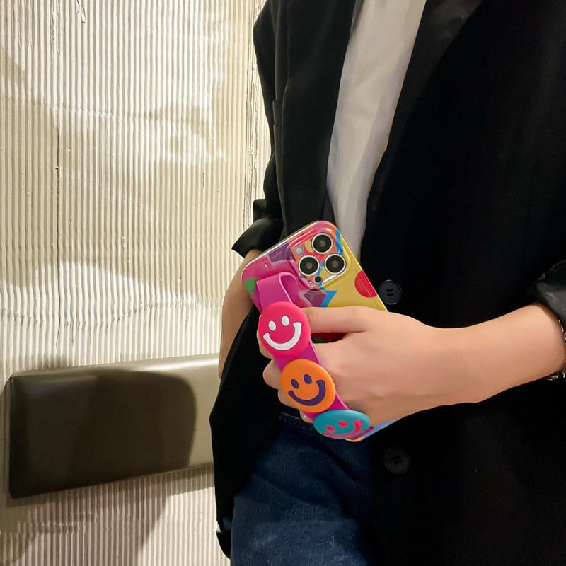 Graffiti Flower Wrist Strap Crossbody Full Coverage Phone Case For Iphone 13 14 15 16 17 Pro Max