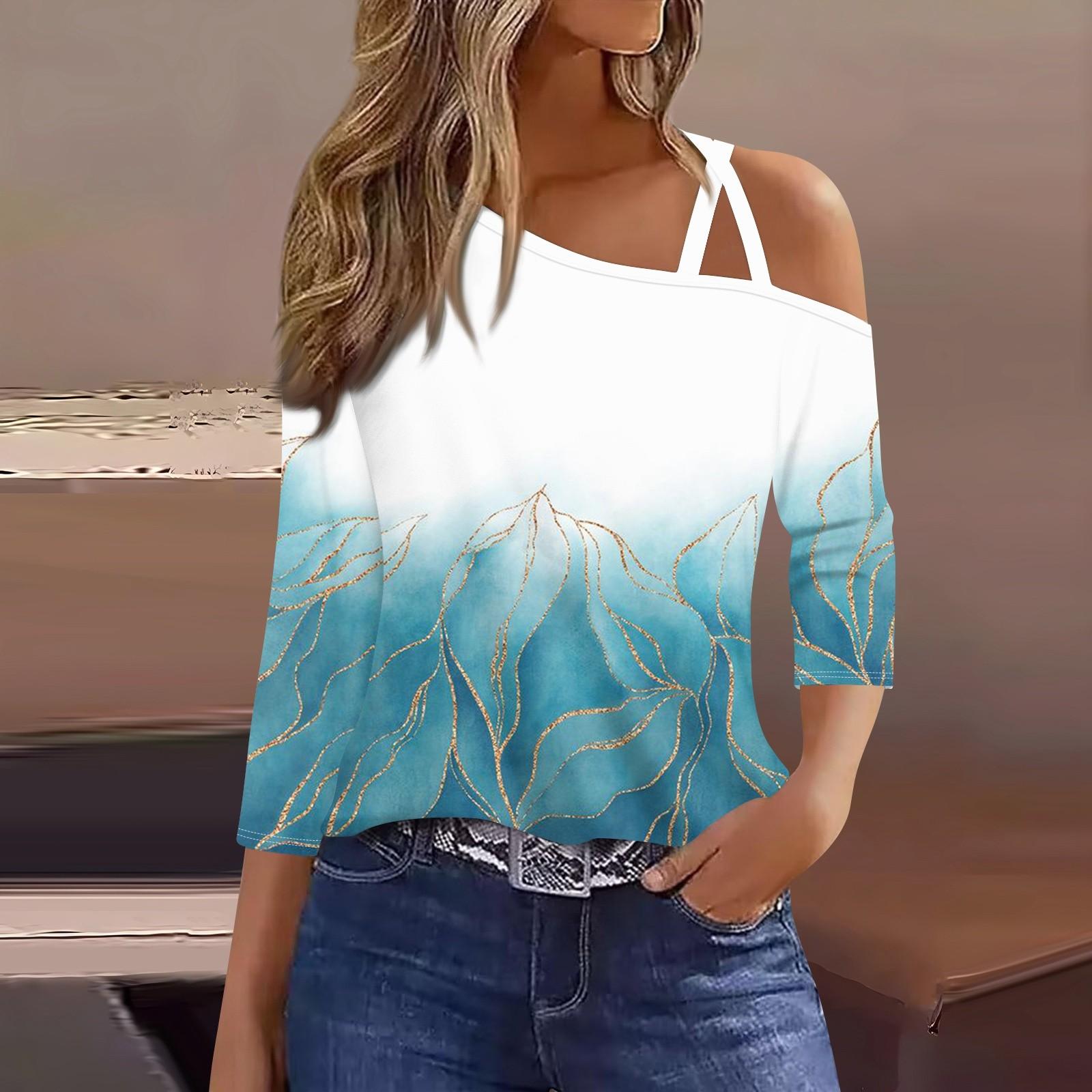 

Женская футболка Футболка с принтом Рукав 3/4 Повседневные Выходные Мода Классический с открытыми плечами Обычный Топ XXXL