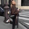 European and American Cross-Border Women's Tie-Waist Wool Coat: Autumn/Winter Long Sleeve Jacket