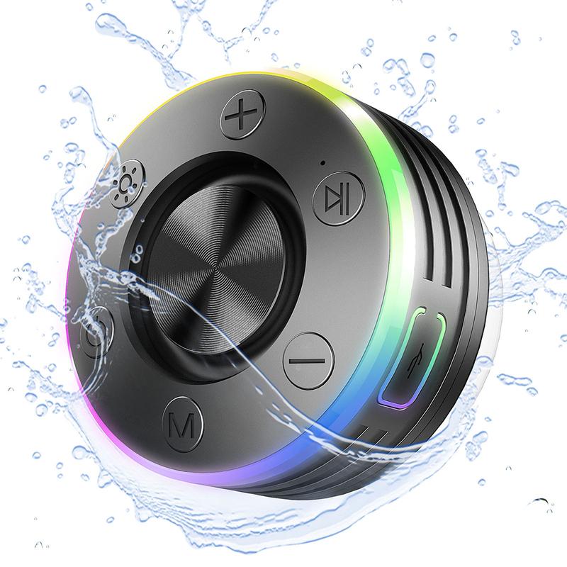 Waterproof Shower Speaker with Suction Cup/RGB Light Bluetooth-Compatible 5.2 Stereo Subwoofer for Bathroom Party Travel Outdoor