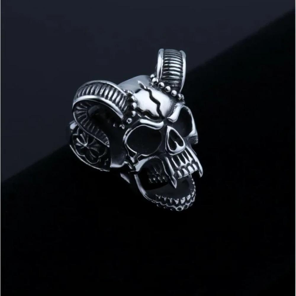 Trendy Retro European and American Fashion Devil Satan Skull Ring Cool Punk Adjustable Street Party Niche Men's Zircon