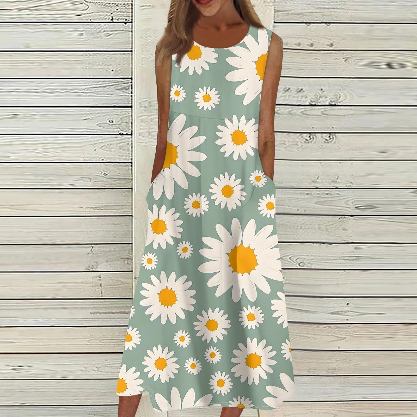 

Жен. Повседневные платья с принтом Круглый вырез Классический Классический На открытом воздухе Повседневные Без рукавов Свободные платья XXXL