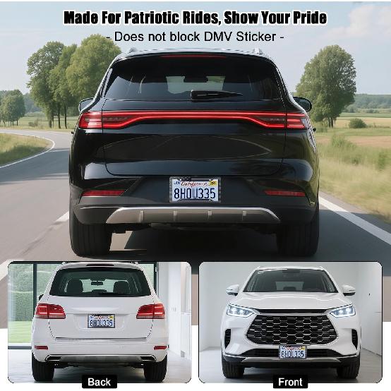 American Flag License Plate Frames Holder - 2 Pack Stainless Steel Rustproof USA Patriotic Car Tag Cover Holder With Free Screws Accessories + Metal