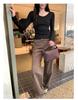 Korean Style Pink V-Neck Slimming Cropped Long Sleeve Women's Top - Autumn/Winter Collection