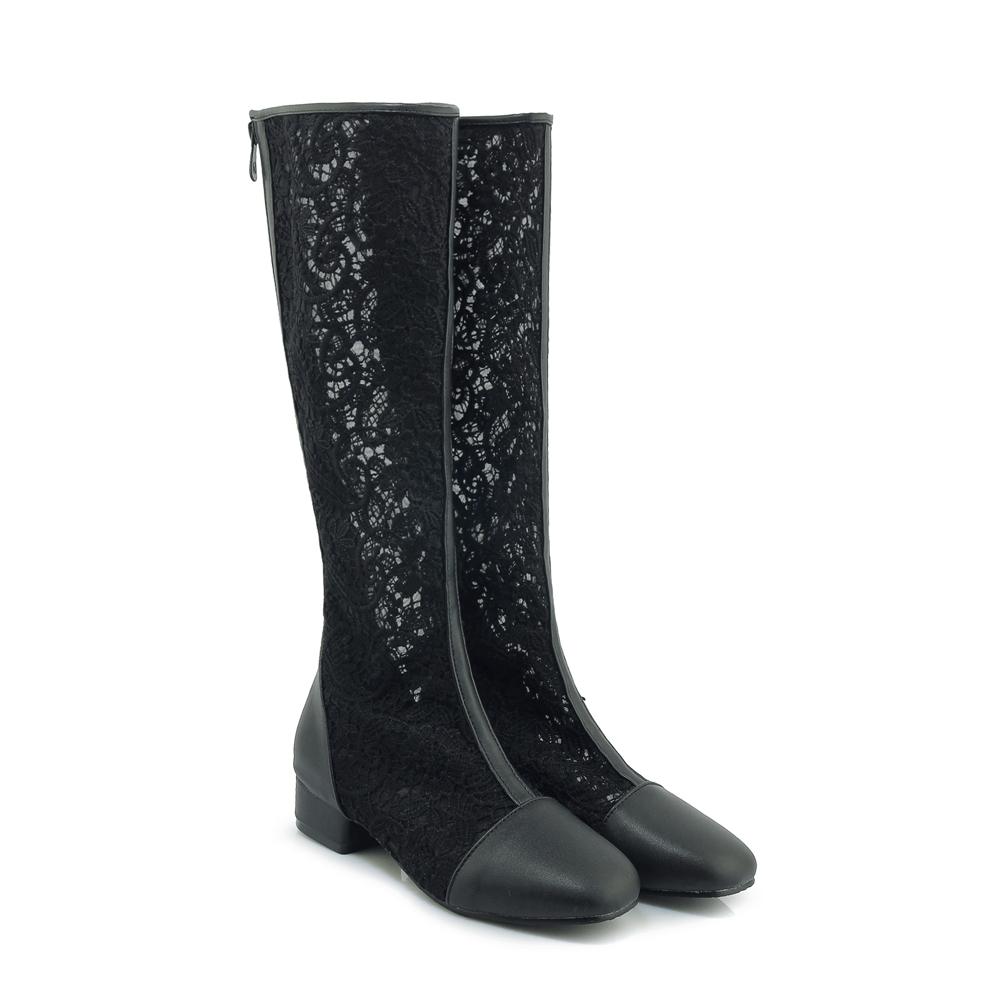Women's Low-heeled Net Boots Spring and Summer New Thick-heeled Net Boots Sexy Versatile Large-size Guy Cool Boots