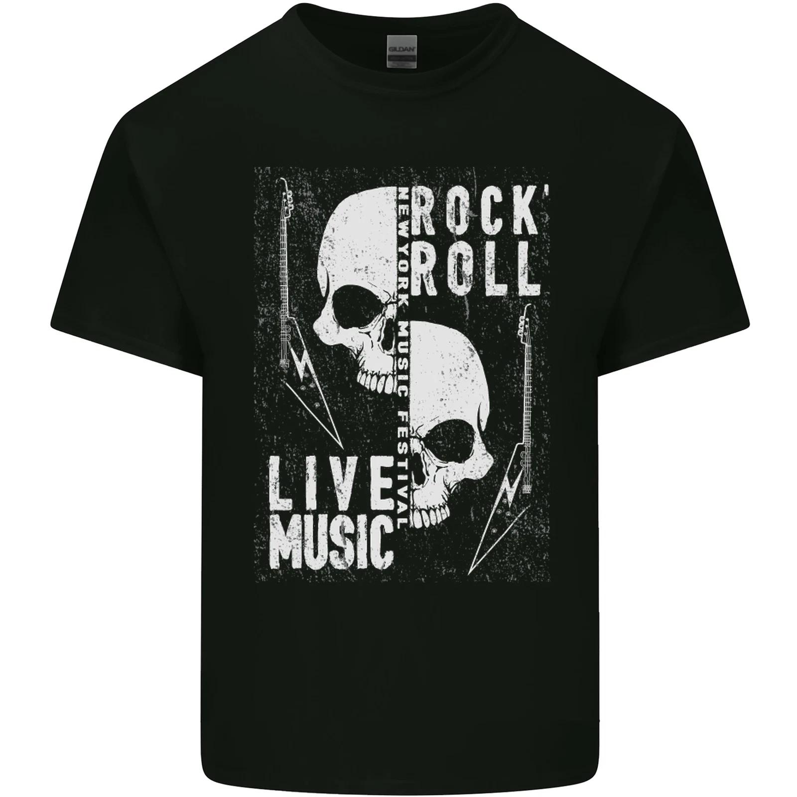 Rock n Roll Live Music Skull Guitar Kids T-Shirt Childrens S