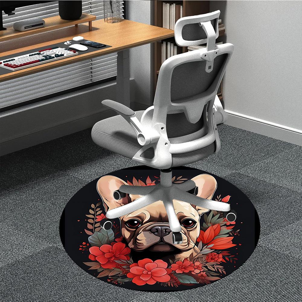 1pc French Bulldog Chair Carpet for Office, Round Non Slip Durable Large Size Office Carpet, Suitable for Office