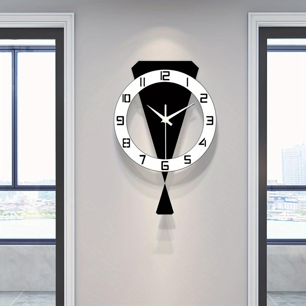 "Chic Decor Clock" Acrylic Silent Wall Clock with Pendulum, No Drilling, Battery Operated for Bedroom and Living Room Decoration