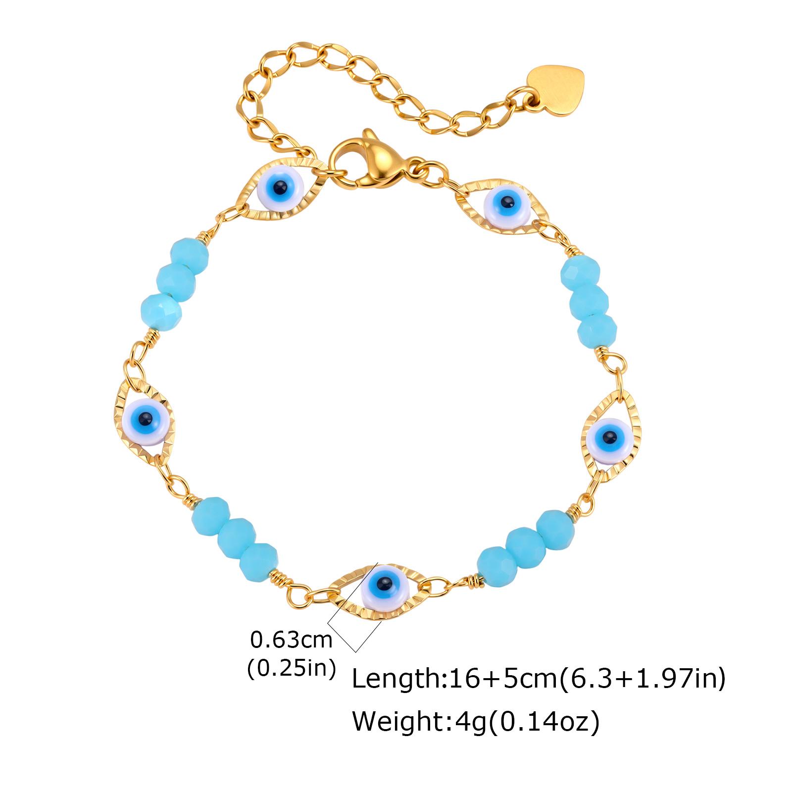 Blue Crystal Lucky Turkish Evil Eye Necklace Bracelets for Women Gold Plated Adjustable Metal Chain Fashion Jewelry Set Gifts