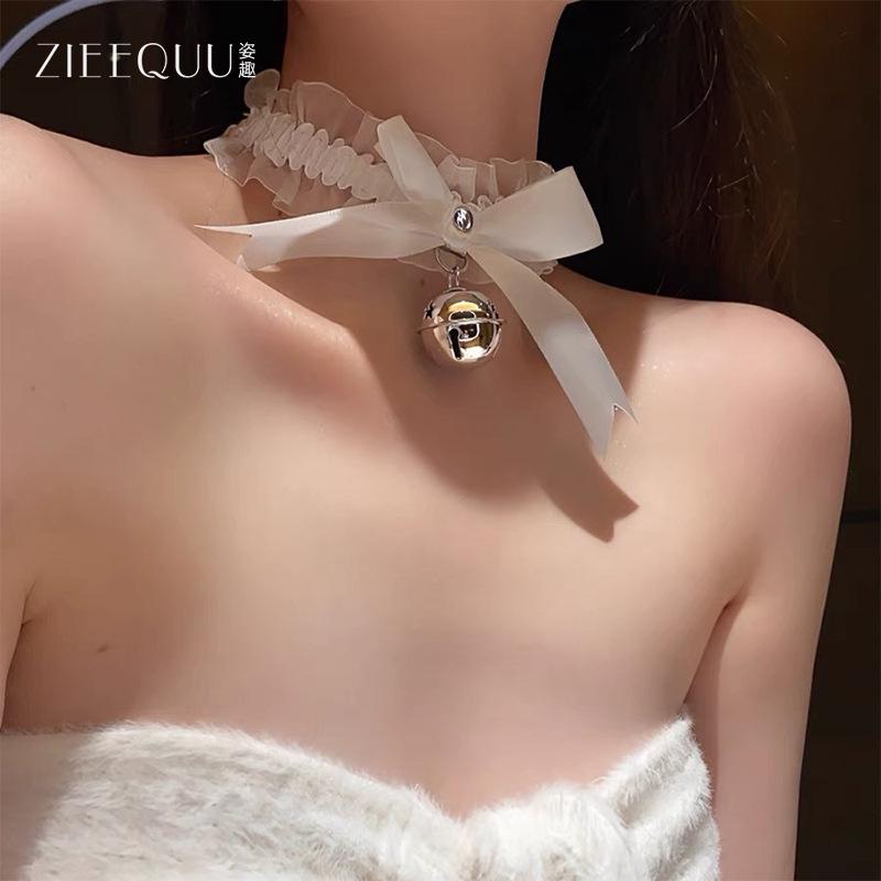 Ziquy Lace Jingle Bell Choker - Women's Christmas Maid Neckband Necklace