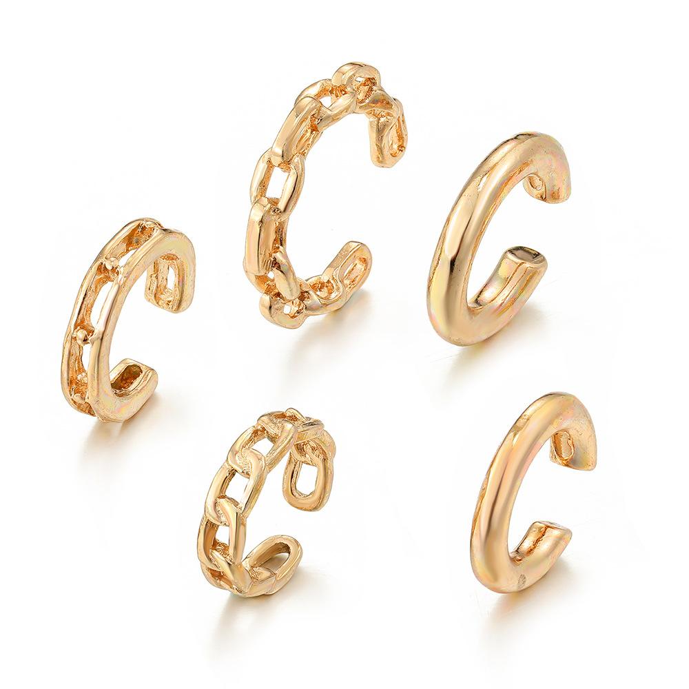 Women's Ear Cuff Set No Piercing Ear Wrap Ear Climber Gold Plated Huggie Hoop Earrings Geometric Hollow Out Statement Ear Jewelry Gift