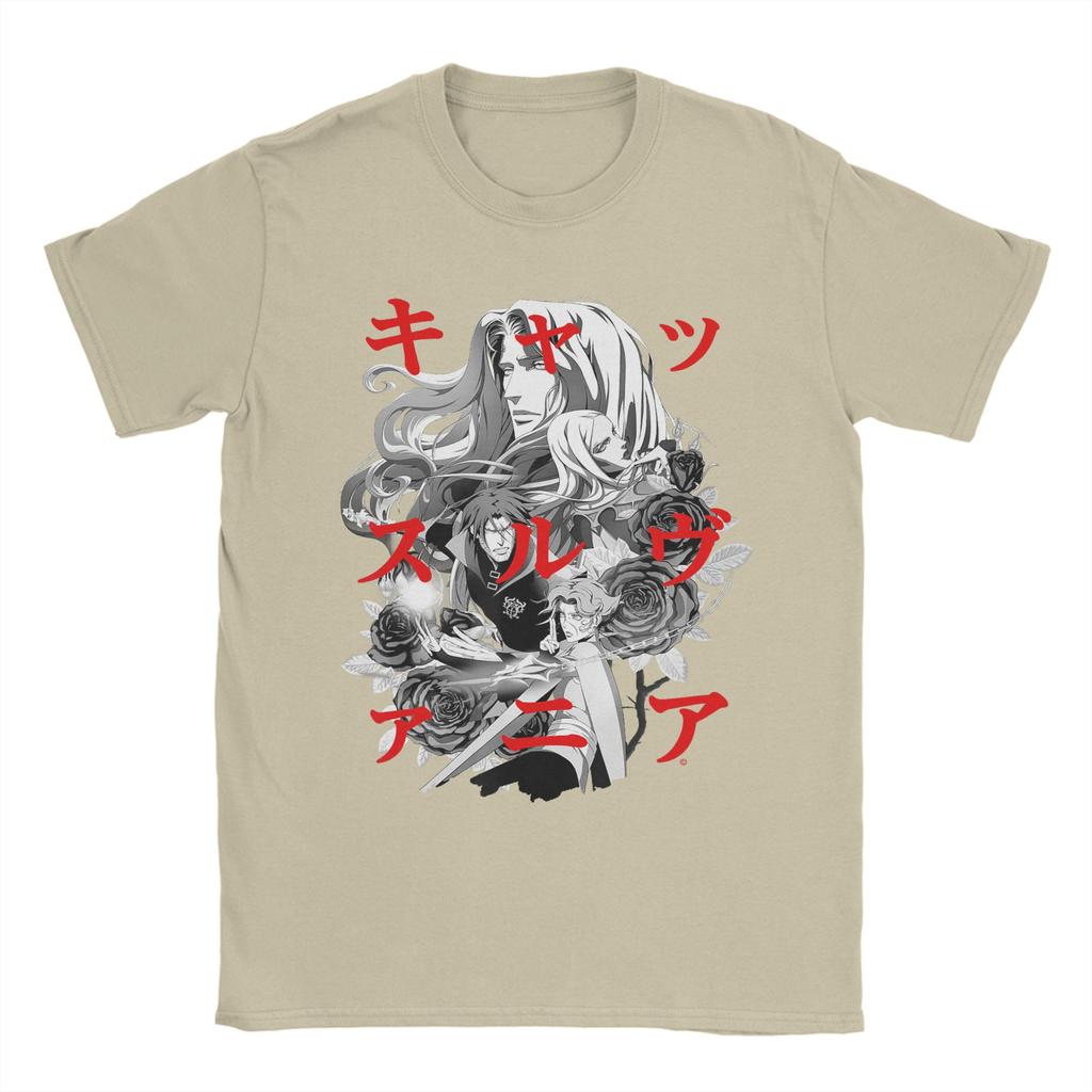 Beach Castlevania Group Shot Kanji Overlay Novelty TShirts  Cotton Tee Shirt for Male Y2K Funny Wholesale Short Sleeve Top Tees