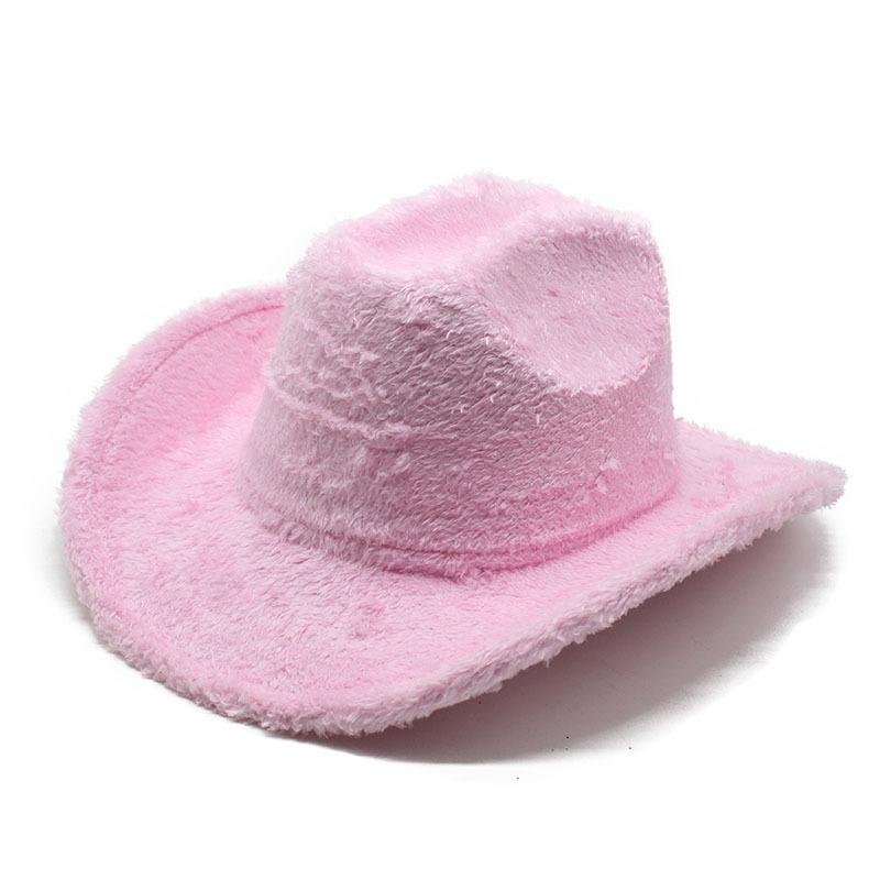 Imitation Rabbit Fur Western Cowboy Hat Woolen Hat Men'S And Women'S Top Hats Big Brim Shading Felt Hat
