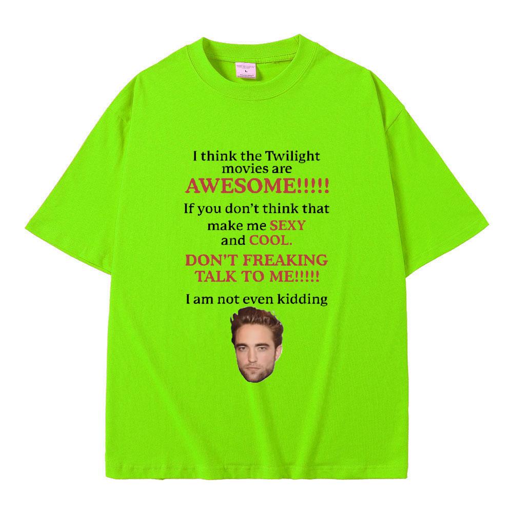 

Я думаю, что фильмы «Сумерки» потрясающие. Футболка Роберта Паттинсона. Футболка с мемом Эдварда Каллена. Мужская/женская повседневная свободная хлопковая футболка. 3XL