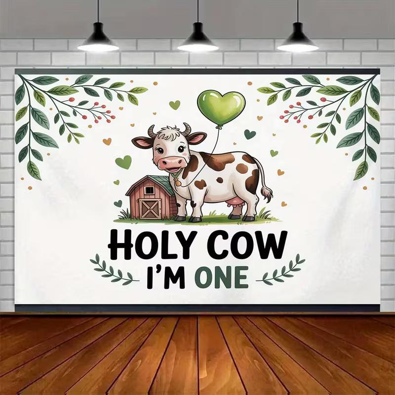 2D Holy Cow I'm One Backdrop for Kids 1st Birthday Photography Background