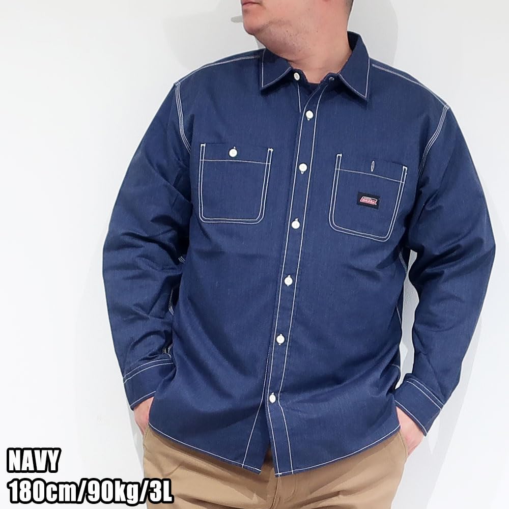Men's Plus Size Dickies Work Shirt, Oxford Chambray Stripe Hickory, Sizes 3L, 4L, 5L, XXL, XXXL, 10001806 (JP, Alphabet, 4L, Navy)