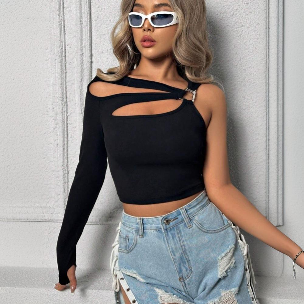 European and American Women's Clothing Personalized Street Style T-shirt Irregular Design Short Navel Design Top