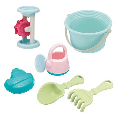 Toy Royal Wide Bucket Set (Sandbox Play Set) Cute Pastel Colors Sandbox (Bucket, Rake, Watering Can, Shovel, Sand Mold Boat, Waterwheel)