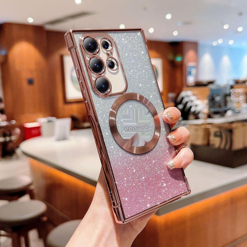 S24U Magnetic Heart Gradient Glitter Phone Case for Samsung S24/S23u.