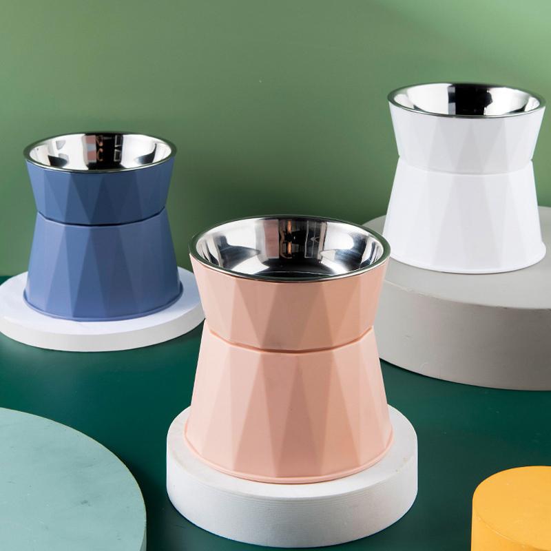 Sklisikker Kollisjon Høydejustert Katt Hundeskål Hevet Rustfritt Stål Kattefôrskåler Beskytt Nakke Valp Katt Fôringsutstyr