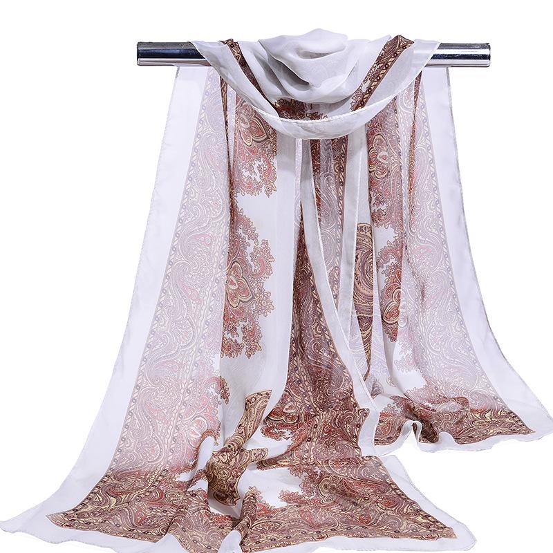 

Шифоновый шарф-саронг с цветком кешью, солнцезащитный шарф, женский шелковый шарф, длинное пляжное полотенце с цветком кешью, шаль от солнца 160*50cm белый