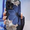 Blue Silver Floral Oil Painting Elegant Style Phone Case for iPhone 17 16 15 14 13 12 11 Series Pro Max Plus
