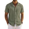 Herren Vintage Baumwoll-Leinen Hemd Locker geschnitten