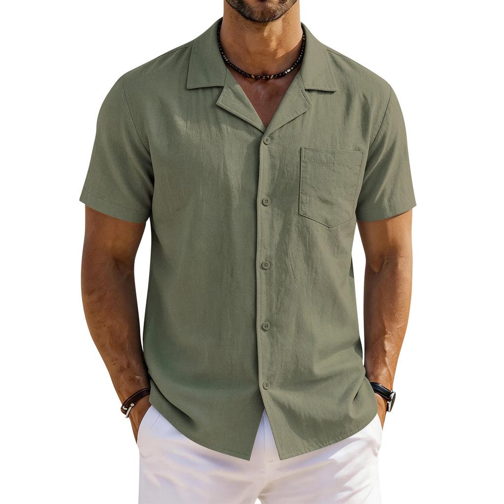 Herren Vintage Baumwoll-Leinen Hemd Locker geschnitten