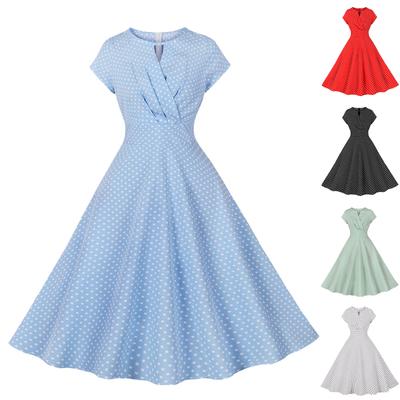 Women's Fashion Casual Slim Fit Polka Dot Print Round Neck Dress