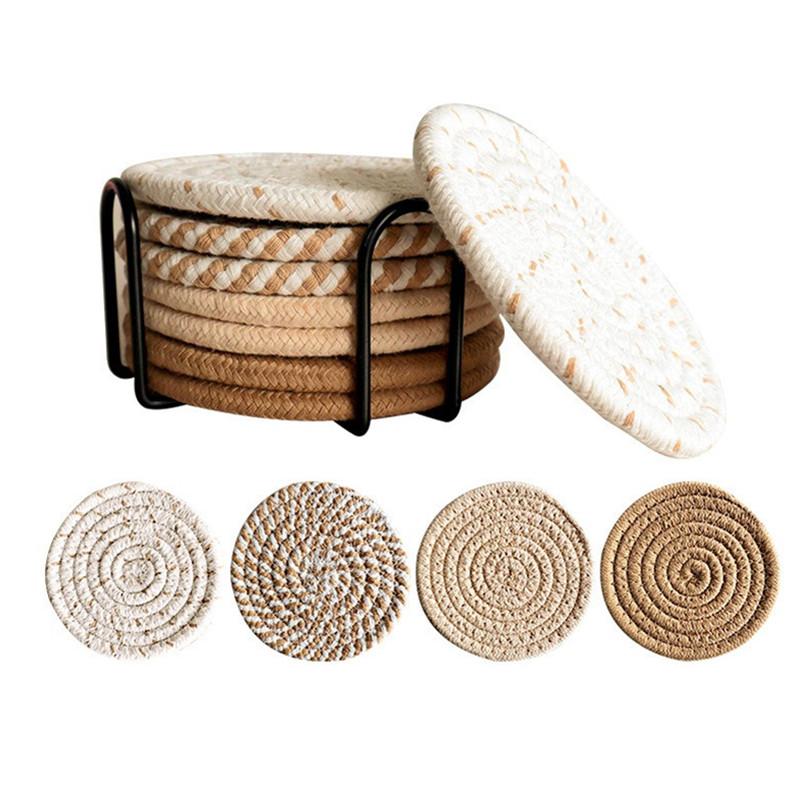 

4 шт. 11x11 см маленькая круглая хлопковая тканая кружка для кофе подставка под чайную чашку подставка под тарелку коврик для кухни изоляционная прокладка No Iron Frame
