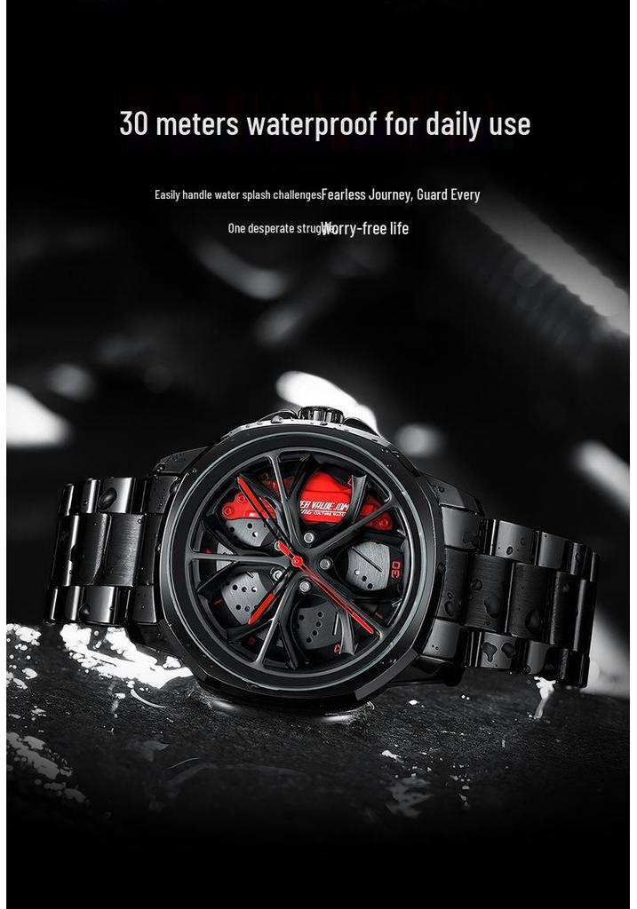 SVJ Men's Wheel Watch: Cross-border Bestseller with 3D Hollow Design & Car Mod Brake Caliper