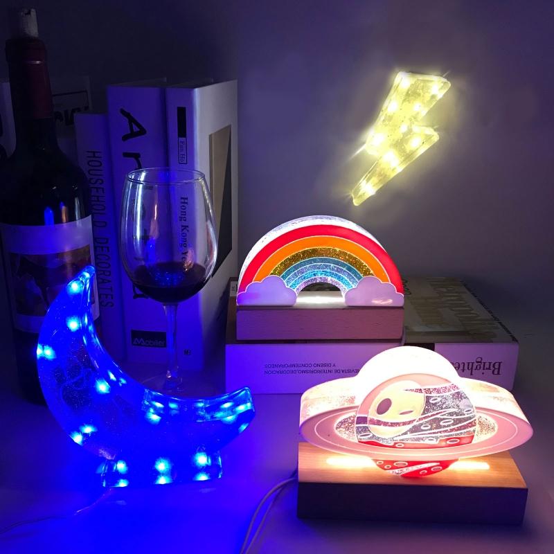1x/6x Night Light Epoxy Resin Molds Silicone Mold Set Rainbow Moon Clouds Game Console Shaped Mold Table Lamp Decoration