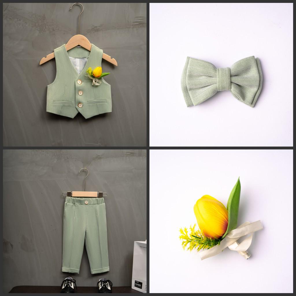 Traje de Florista Estilo Britânico Outono/Inverno para Bebês de 1 Ano - Roupa de Aniversário e Casamento