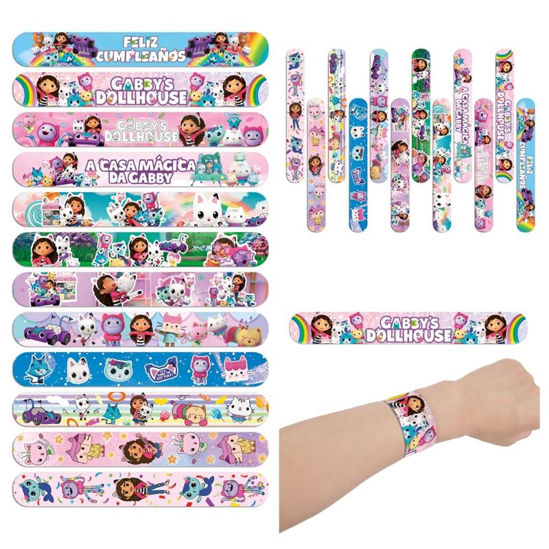 12/24 Stück Gabby's Puppenhaus Slap-Armband Niedliches Cartoon-Armband Weihnachtsstrumpf-Füller Geburtstagsfeier-Mitgebsel Schulpreise